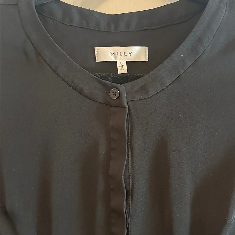 Milly black stretch silk Ruthie bell sleeve blouse size 0